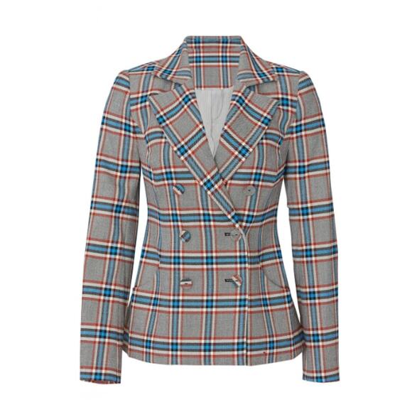 Like new! TANYA TAYLOR Melena Double-Breasted Blazer in Gray Multi Plaid, Size 8 - Picture 2 of 9